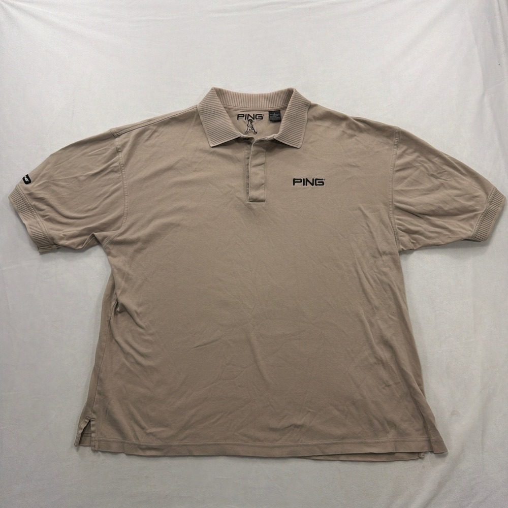 Ping Golf Polo Shirt Mercerized Cotton Embroidered Logo‎ Tan Khaki Mens Large